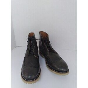 Classic Leather Wingtip‎ Combat Boots Black Brogue Lace-up Ankle Boots.